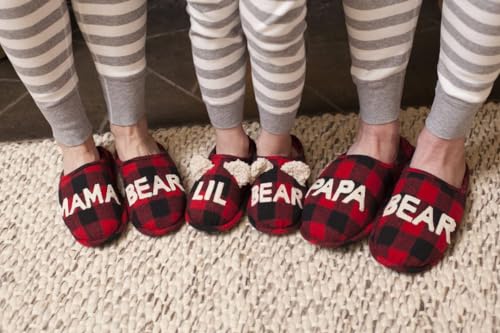 Dearfoams Women's Gifts for Mom Cute Cozy Mothers Day Mama Bear Slipper, Buffalo Plaid, 7-8