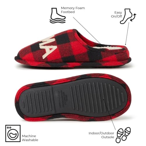 Dearfoams Women's Gifts for Mom Cute Cozy Mothers Day Mama Bear Slipper, Buffalo Plaid, 7-8