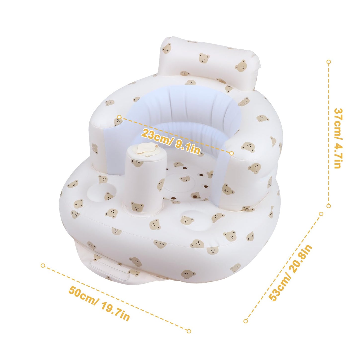 EKEPE Baby Inflatable Seat with Suction Cups for Babies 3 Months & Up, Baby Floor Seats for Sitting Up with Built in Air Pump, Blow Up Baby Chair for Infants - Bear Head