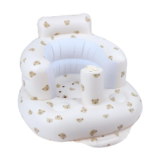 EKEPE Baby Inflatable Seat with Suction Cups for Babies 3 Months & Up, Baby Floor Seats for Sitting Up with Built in Air Pump, Blow Up Baby Chair for Infants - Bear Head