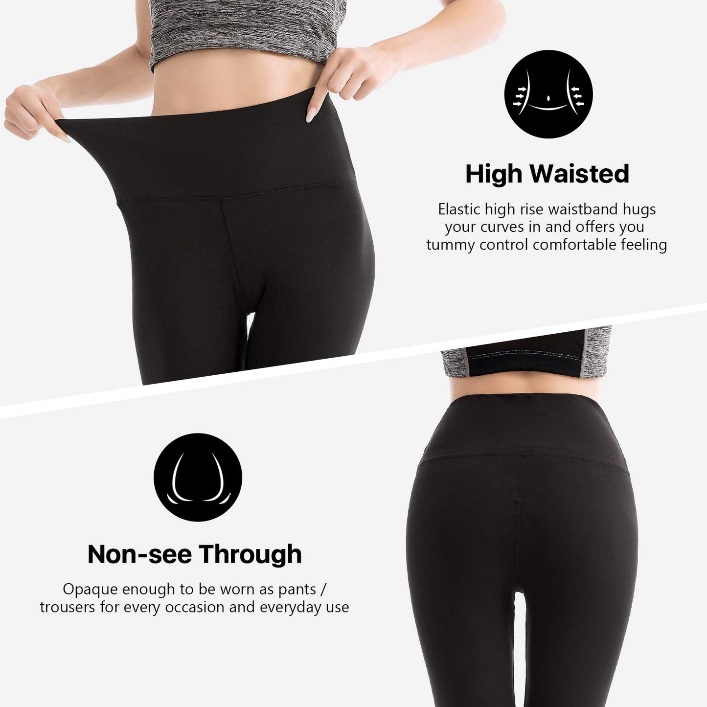 SINOPHANT High Waisted Leggings for Women - Full Length Capri Buttery Soft Yoga Pants for Workout Athletic(Full Black,S-M)