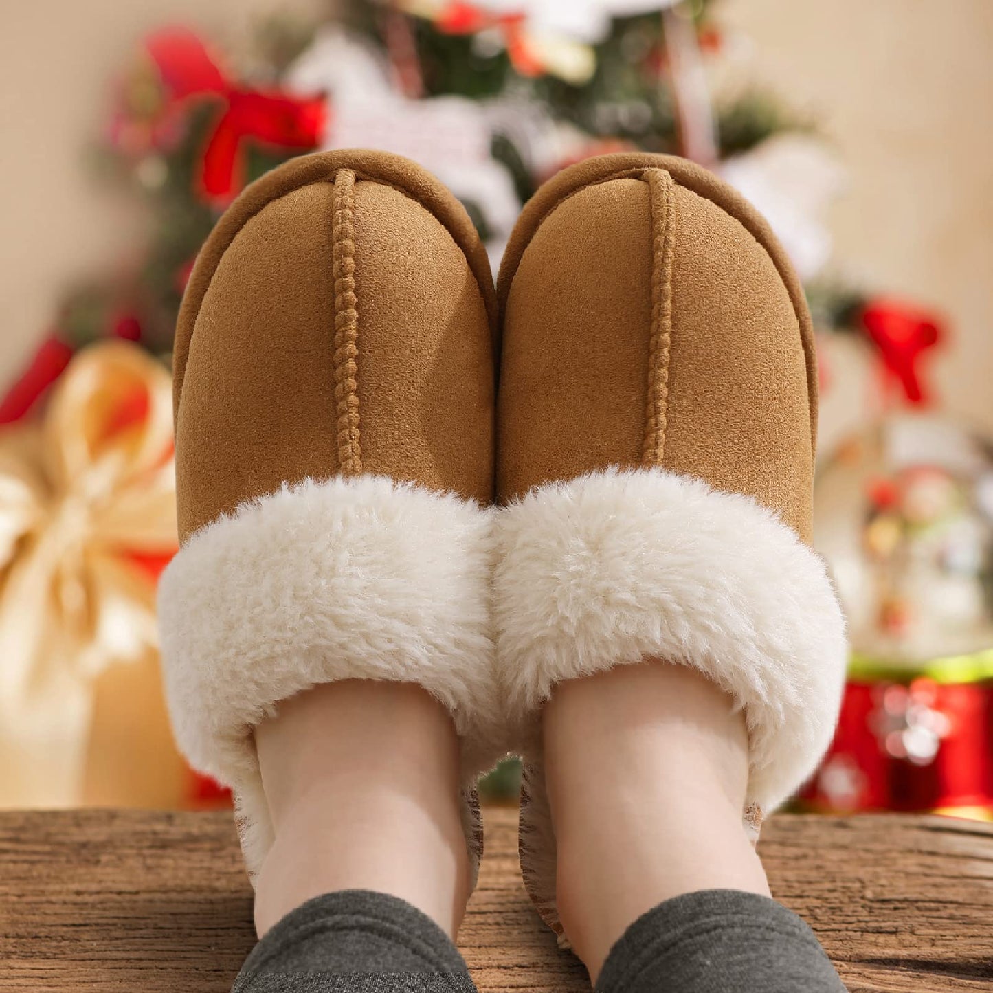 Litfun Women's Fuzzy Memory Foam Slippers Fluffy Winter House Shoes Indoor and Outdoor, Chestnut 8-8.5