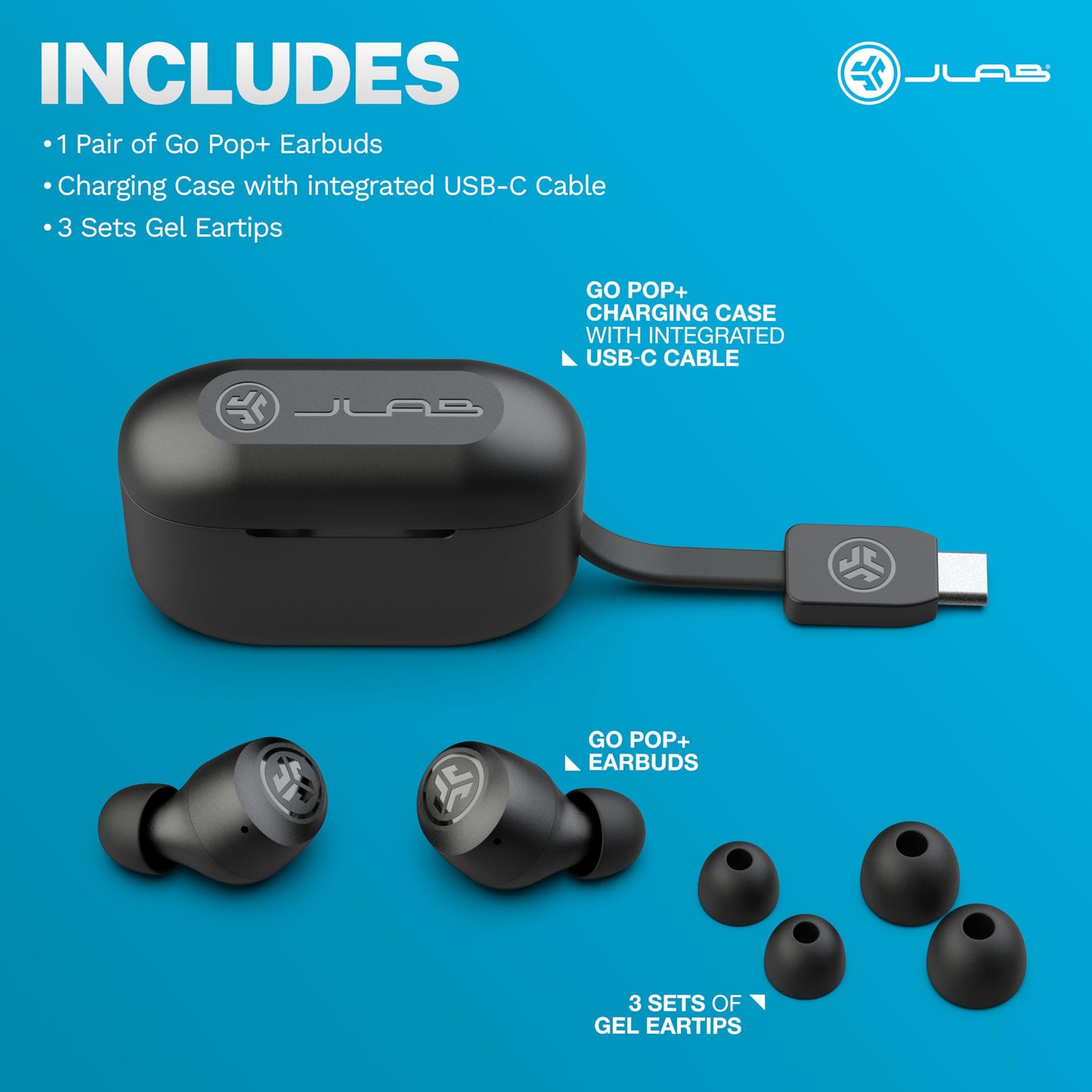 JLab Go Air Pop True Wireless Bluetooth Earbuds & Charging Case - Black, Dual Connect, IPX4 Sweat Resistance, Bluetooth 5 Connection, 3 EQ Sound Settings Signature, Balanced, Bass Boost