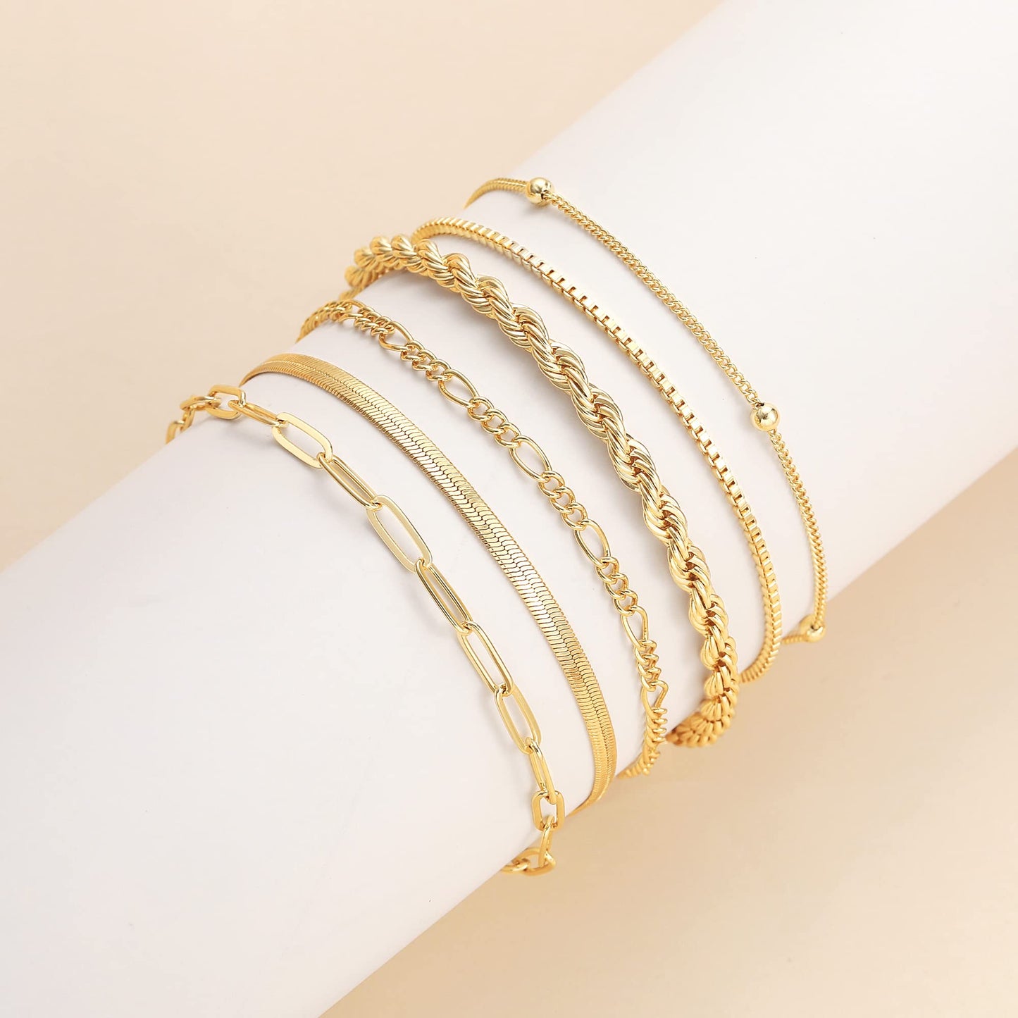 DEARMAY Gold Bracelets for Women 14K Real Gold Plated Jewelry Sets Stack Trendy Dainty Stackable Paperclip Rope Snake Box Figaro Chain Bracelets Pack Costume Fashion Filled Gifts for Womens