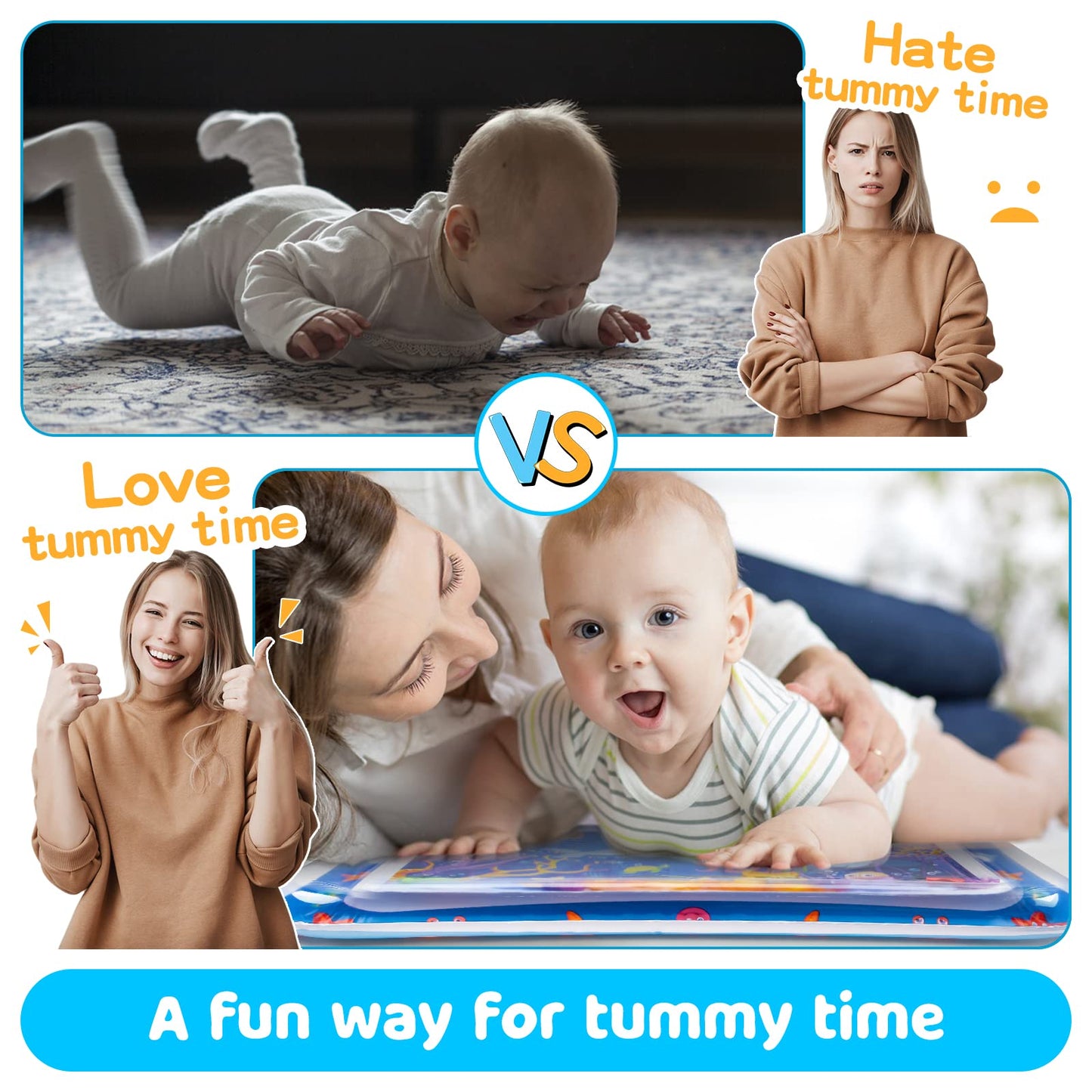 Yeeeasy Tummy Time Water Mat丨Inflatable Tummy Time Water Play Mat for Babies, Infants and Toddlers 3 to 12 Months Promote Development Toys Baby Gifts