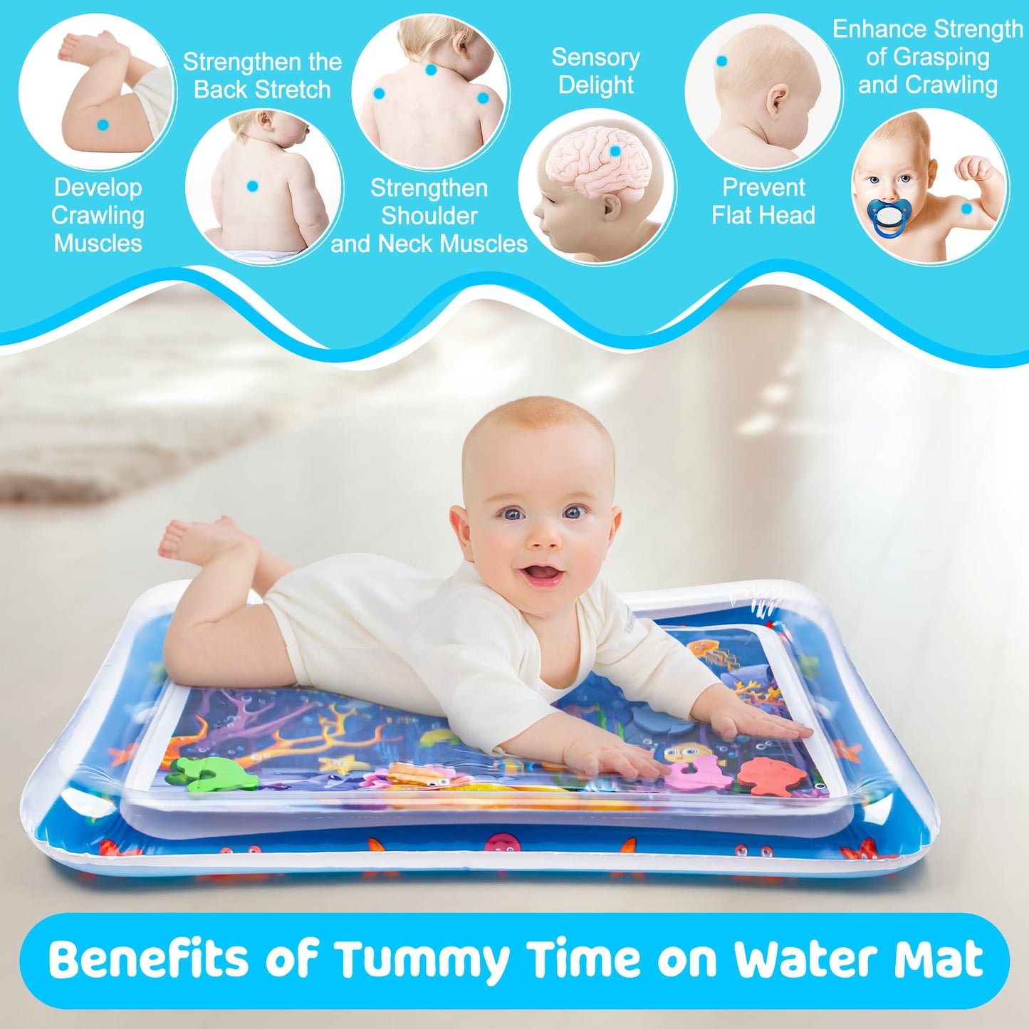 Yeeeasy Tummy Time Water Mat丨Inflatable Tummy Time Water Play Mat for Babies, Infants and Toddlers 3 to 12 Months Promote Development Toys Baby Gifts