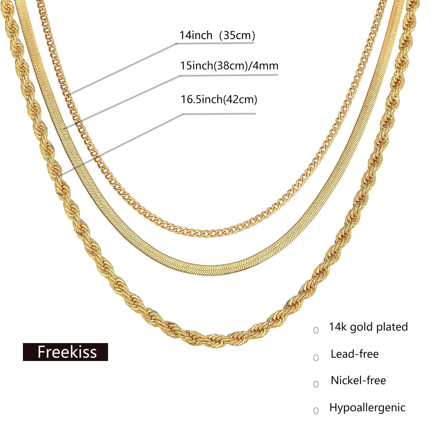 Freekiss Gold Necklace for Women Herringbone Necklace for Women,Simple Gold Layered Necklaces Chunky 14k Gold Plated Necklace Gold Chain Gold Jewelry Gift for Women