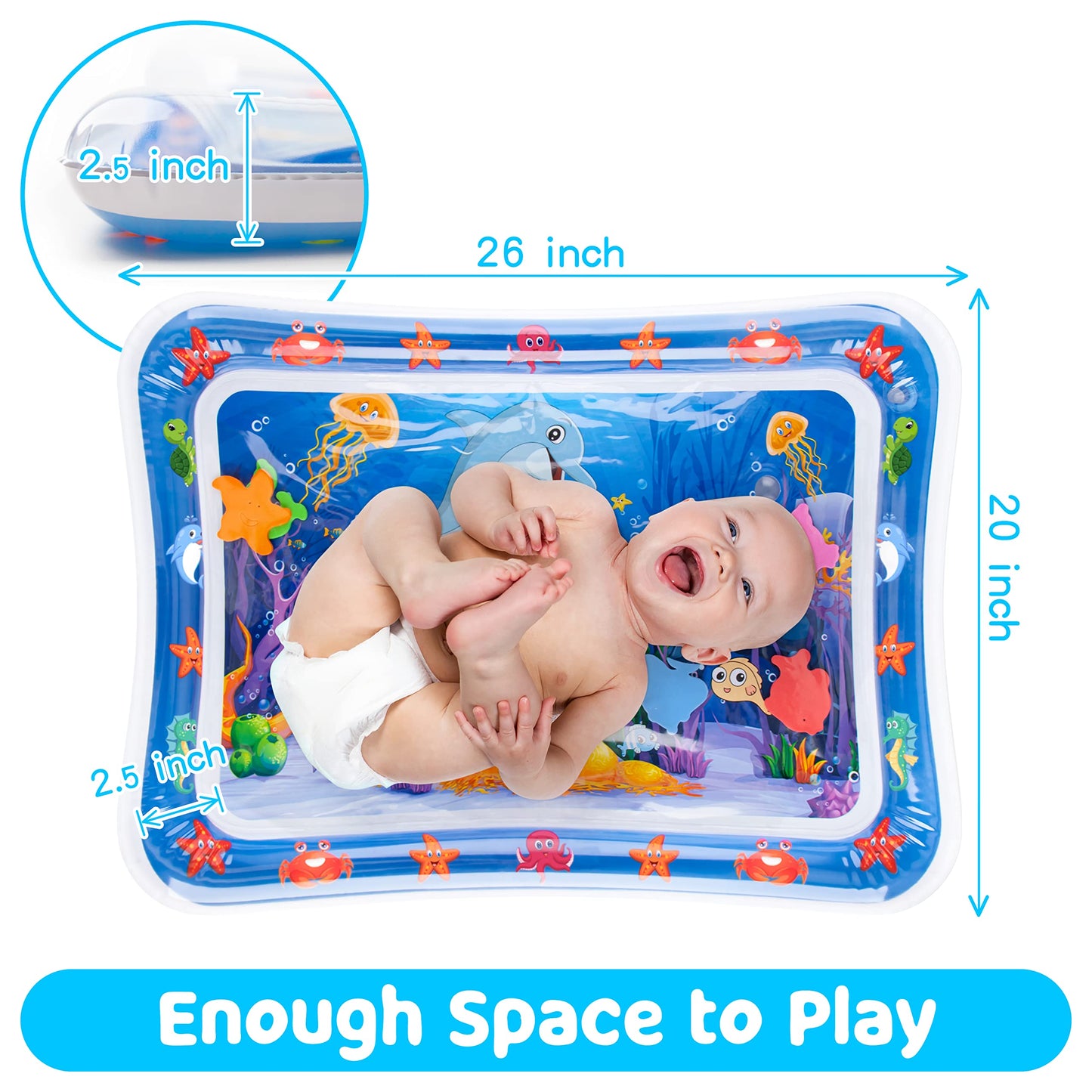 Yeeeasy Tummy Time Water Mat丨Inflatable Tummy Time Water Play Mat for Babies, Infants and Toddlers 3 to 12 Months Promote Development Toys Baby Gifts