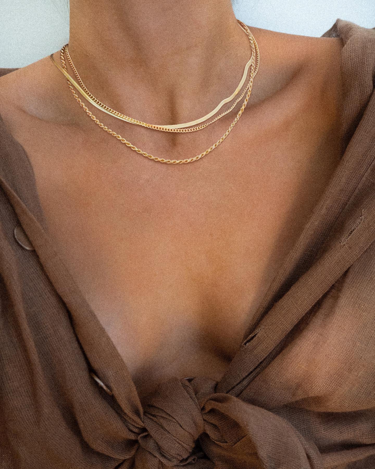 Freekiss Gold Necklace for Women Herringbone Necklace for Women,Simple Gold Layered Necklaces Chunky 14k Gold Plated Necklace Gold Chain Gold Jewelry Gift for Women